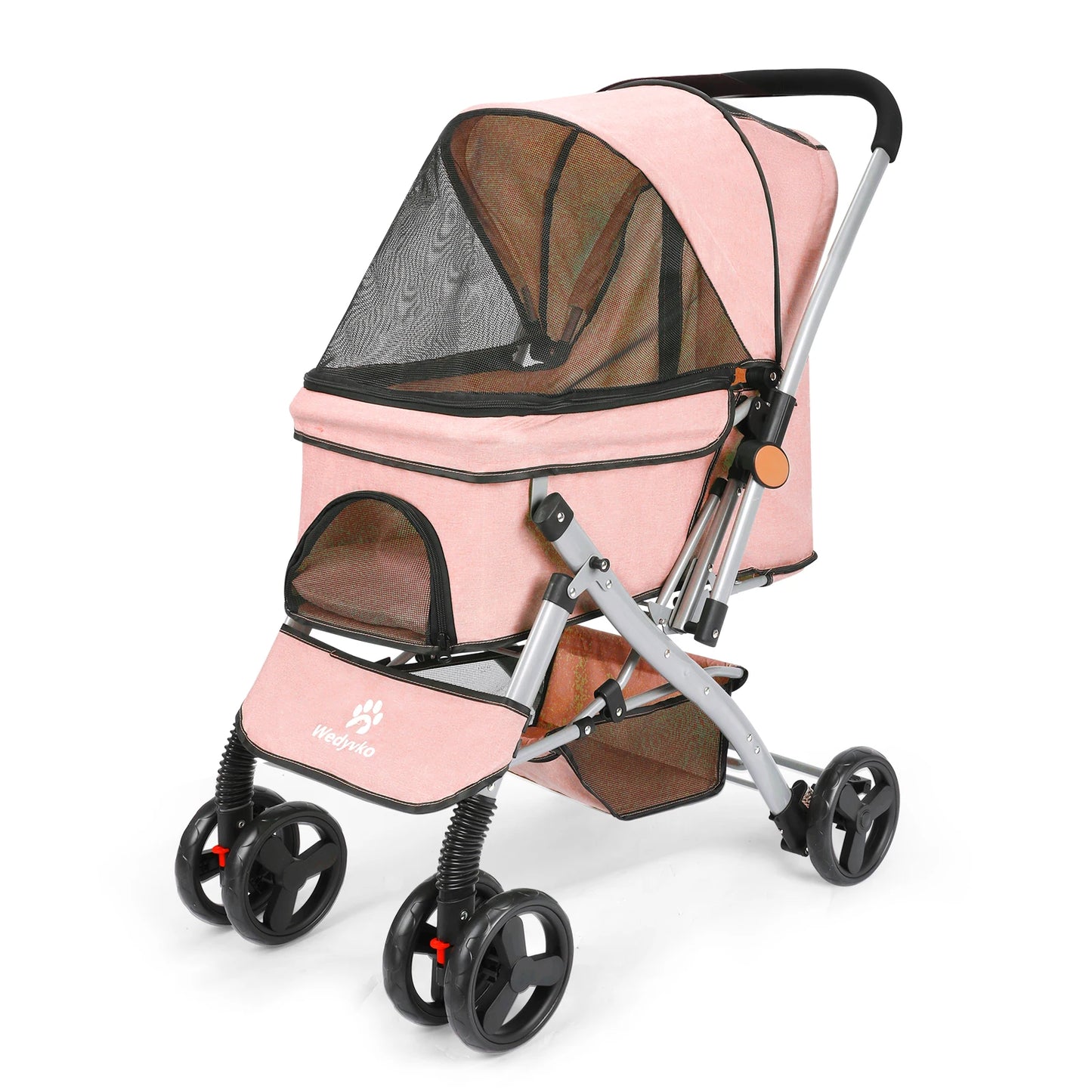 Foldable Cat Dog Stroller Detachable Easy Assembly Pet Travel Carrier W/Shock Absorption Folding Resistant to dirt