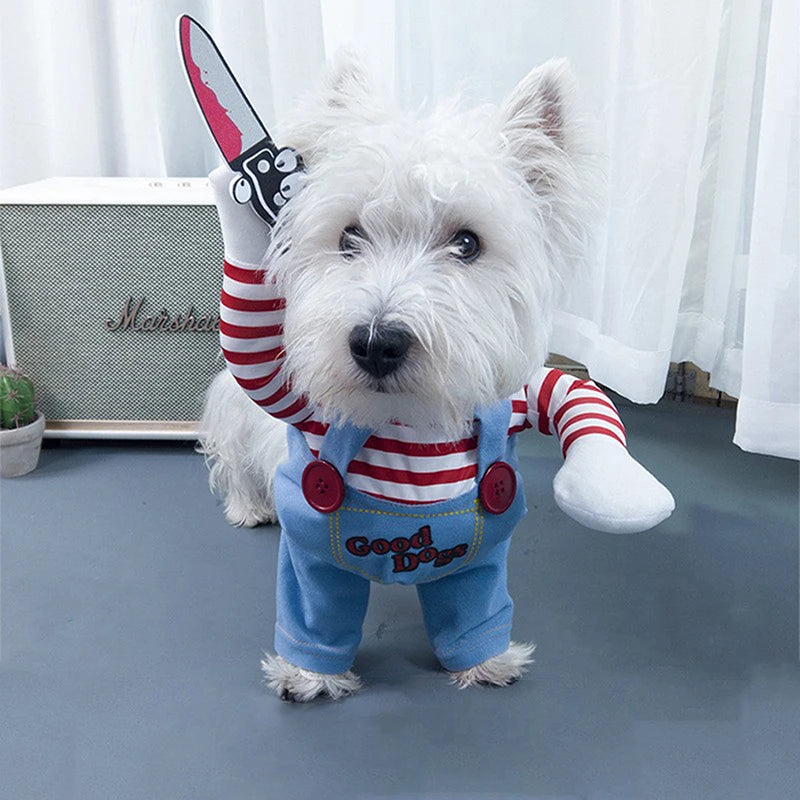 Funny Dog Clothes Dogs Cosplay Costume Halloween Comical Outfits Holding A Knife Set Pet Cat Dog Festival Party Clothing 2023