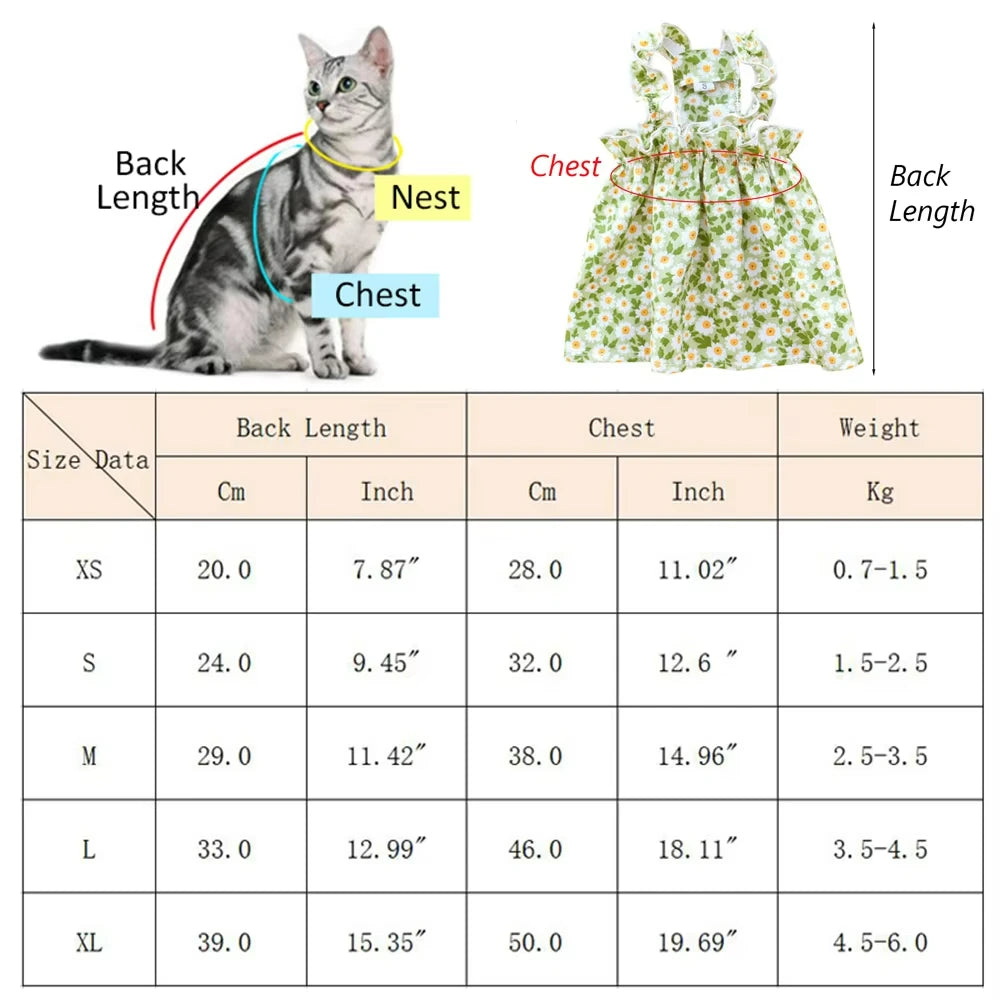 Pet Clothes Spring/Summer Small Cat/Dog Small Daisy Shoulder Strap Princess Dress Pet clothes Kitten/Dog Gentle dress