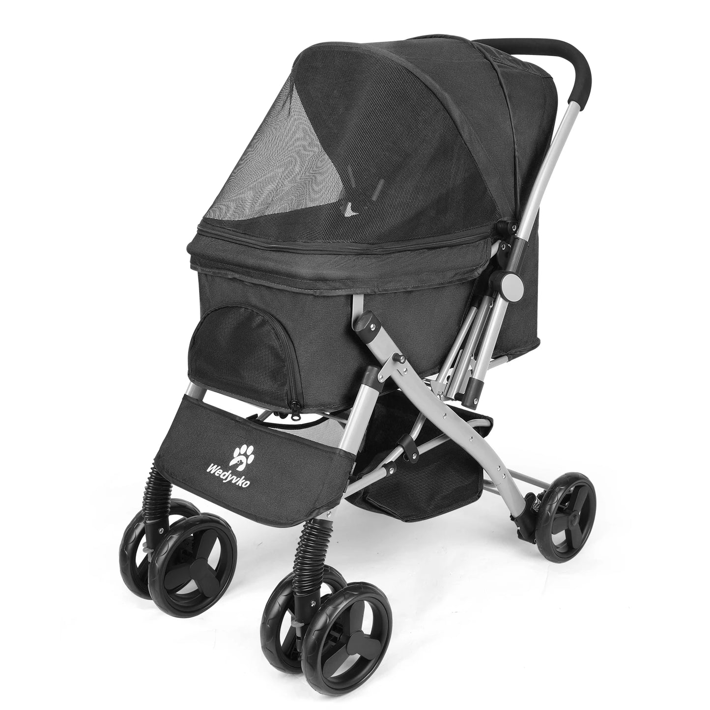 Foldable Cat Dog Stroller Detachable Easy Assembly Pet Travel Carrier W/Shock Absorption Folding Resistant to dirt
