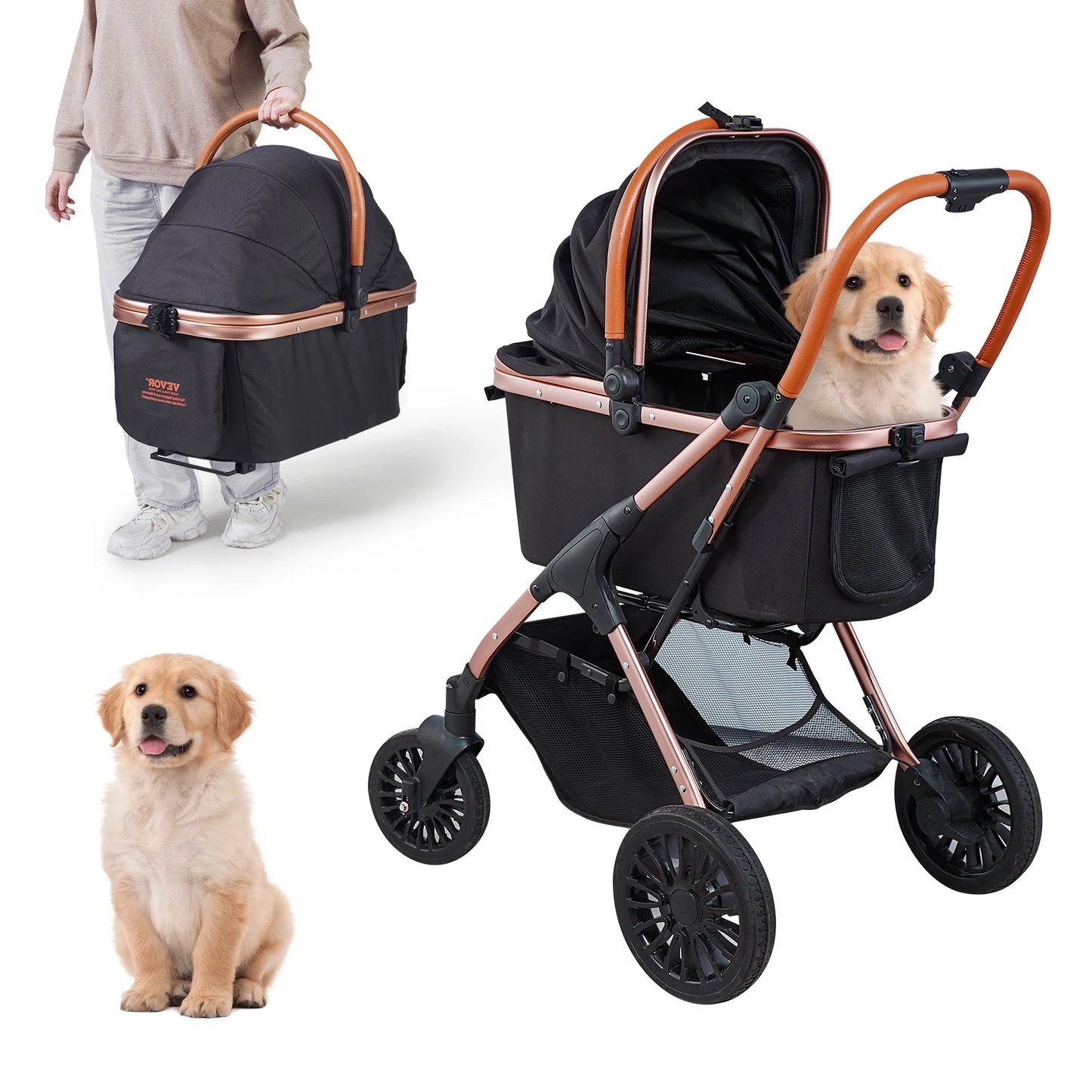 VEVOR Pet Stroller Rotate Dog Stroller with Puppy Strollers Portable Foldable Trolley for Small to Medium Sized Dogs Outdoor