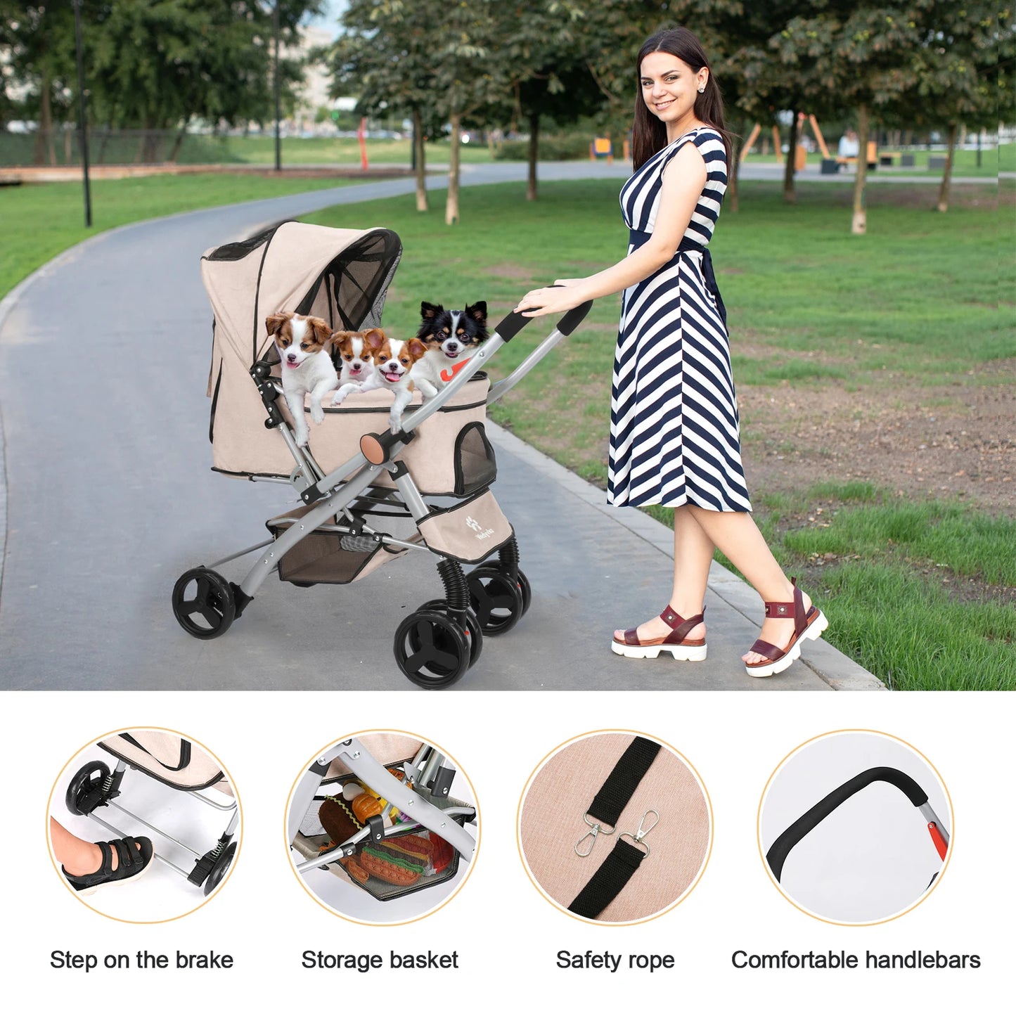 Foldable Cat Dog Stroller Detachable Easy Assembly Pet Travel Carrier W/Shock Absorption Folding Resistant to dirt