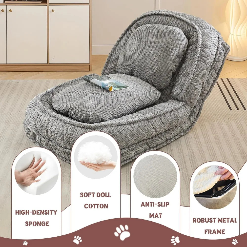 Upholstered Human Dog Bed for Adult & Pets, Convertible Lazy Sofa Bed with 5 Adjustable Position, Comfy Tatami Bean Bag Lounge C