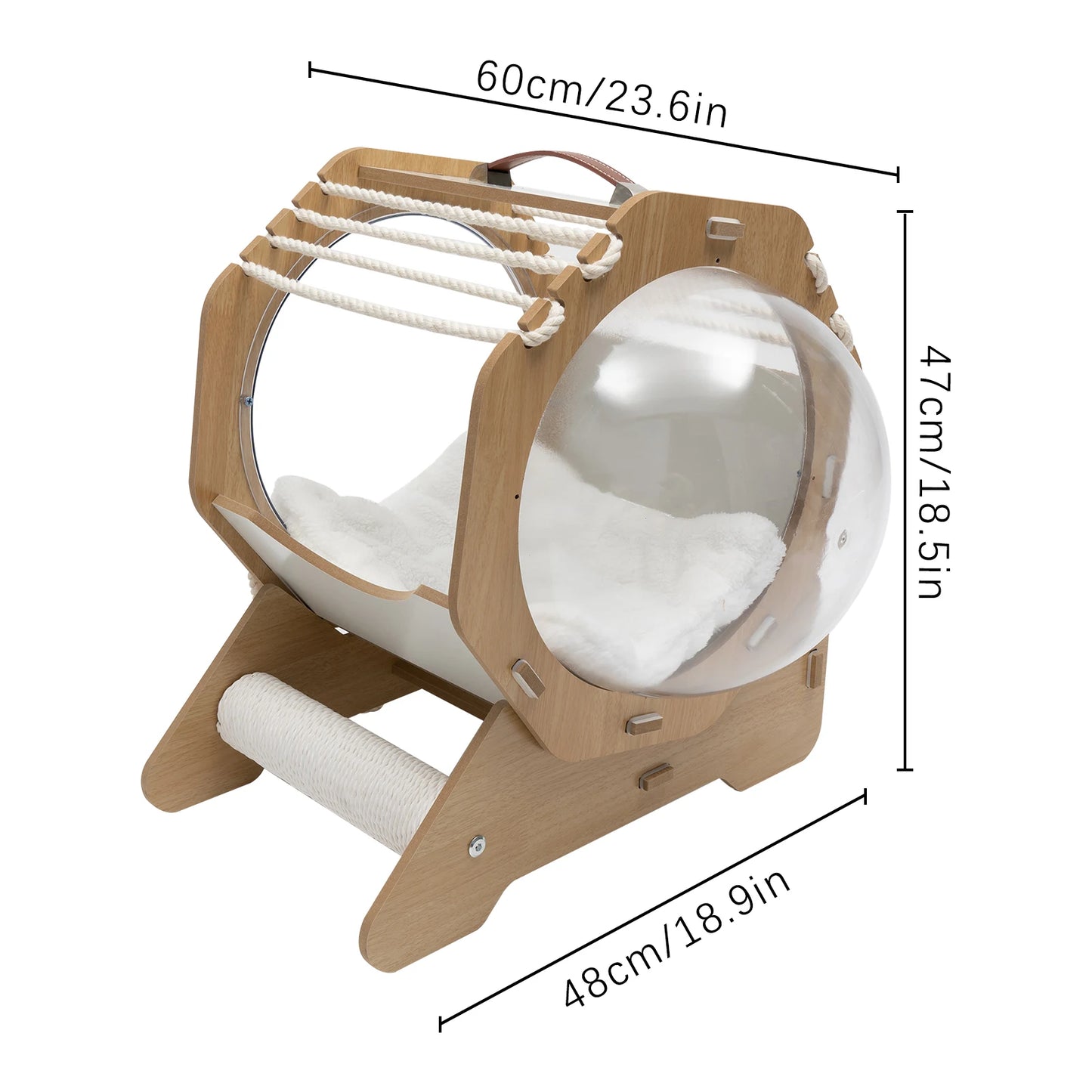 Cat Dog MDF Modern Pet Bed House Spaceship Space Capsule with Cushion Cat Bed with Acrylic Dome Wooden Cat Bed Capsule