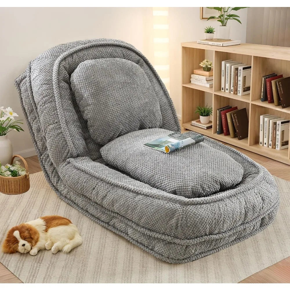Upholstered Human Dog Bed for Adult & Pets, Convertible Lazy Sofa Bed with 5 Adjustable Position, Comfy Tatami Bean Bag Lounge C