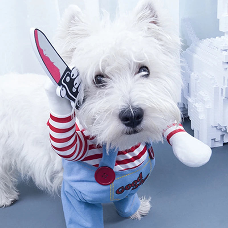 Funny Dog Clothes Dogs Cosplay Costume Halloween Comical Outfits Holding A Knife Set Pet Cat Dog Festival Party Clothing 2023