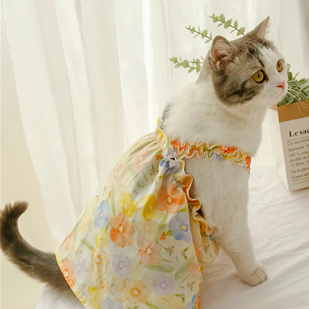 Pet Clothes Spring/Summer Small Cat/Dog Small Daisy Shoulder Strap Princess Dress Pet clothes Kitten/Dog Gentle dress
