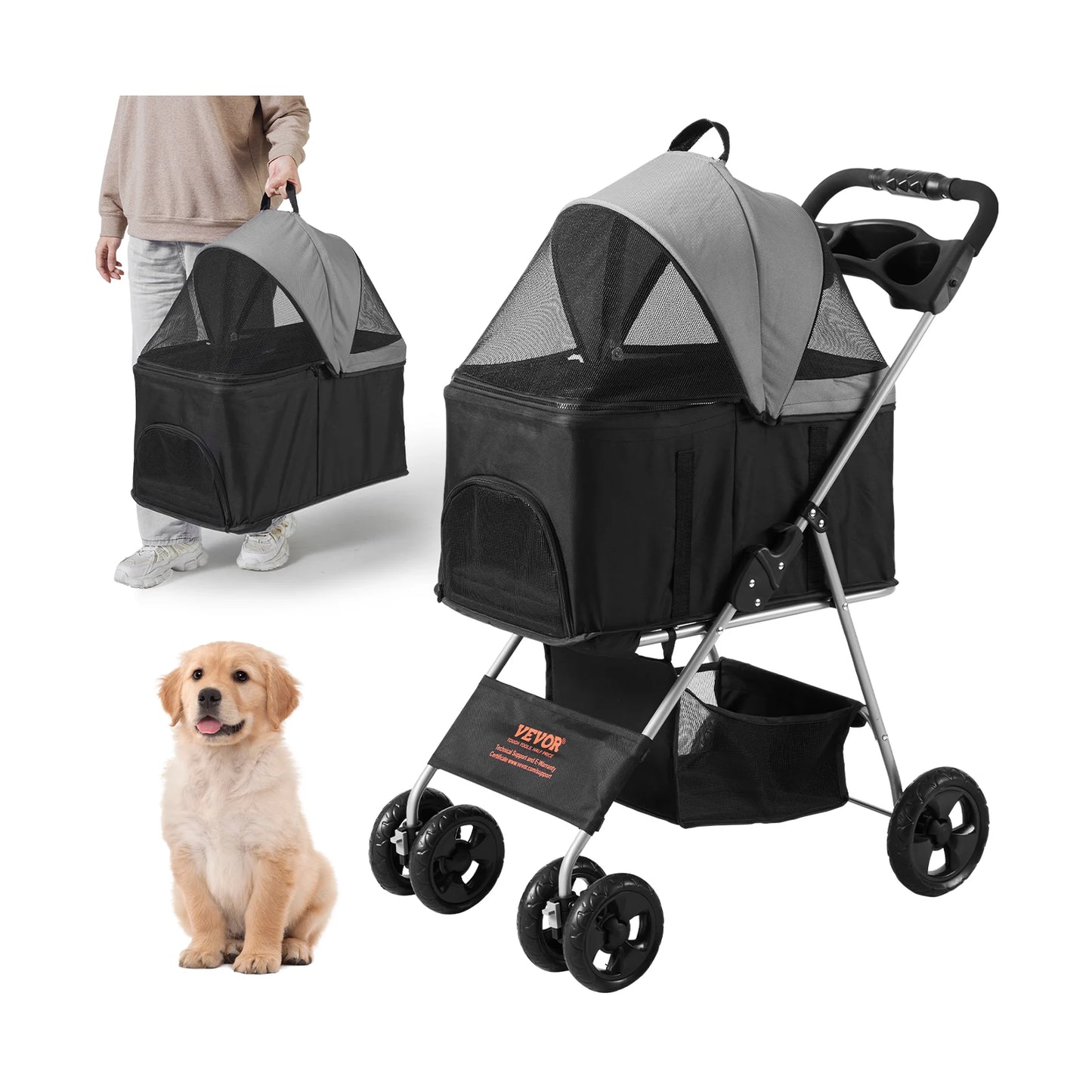 VEVOR Pet Stroller Rotate Dog Stroller with Puppy Strollers Portable Foldable Trolley for Small to Medium Sized Dogs Outdoor