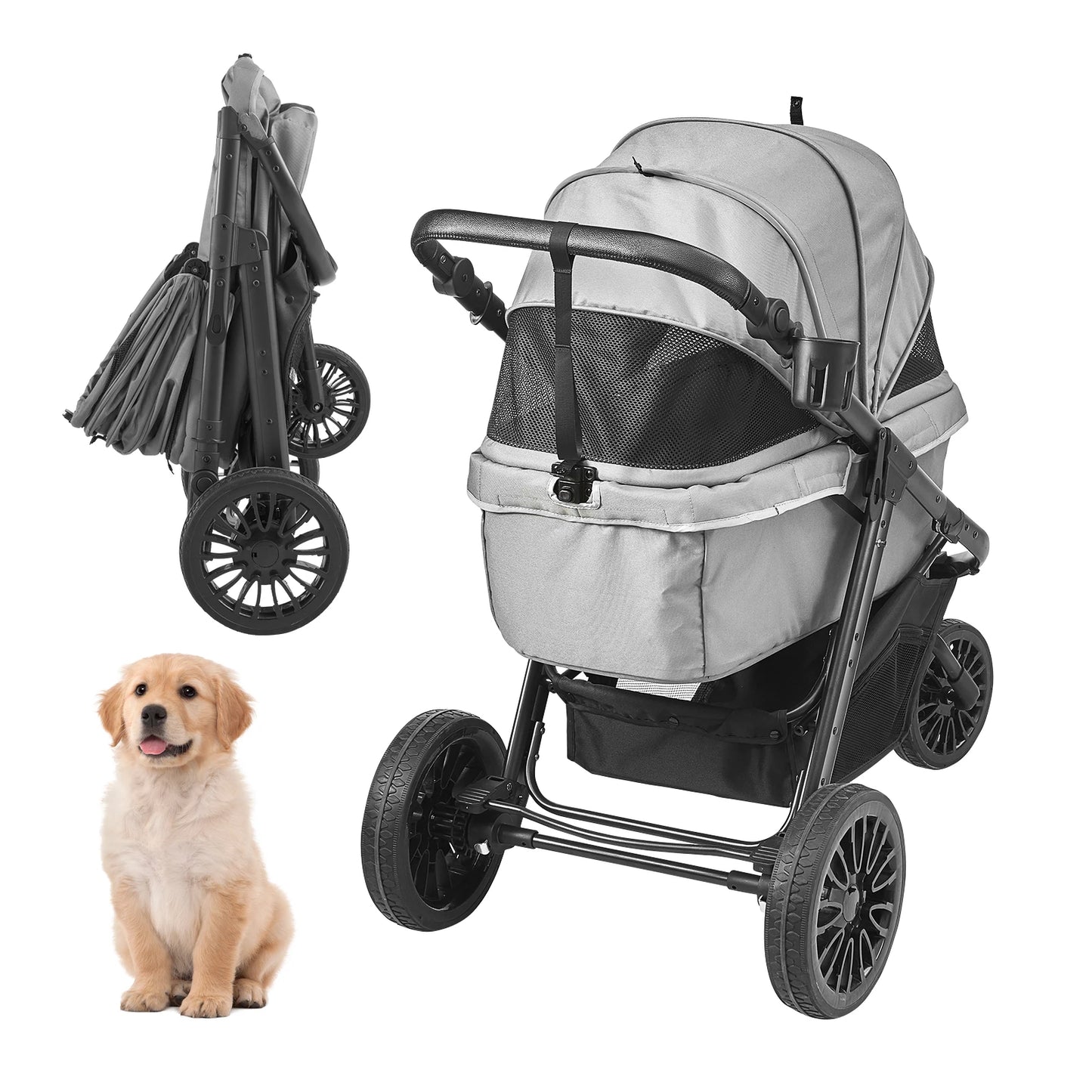 VEVOR Pet Stroller Rotate Dog Stroller with Puppy Strollers Portable Foldable Trolley for Small to Medium Sized Dogs Outdoor
