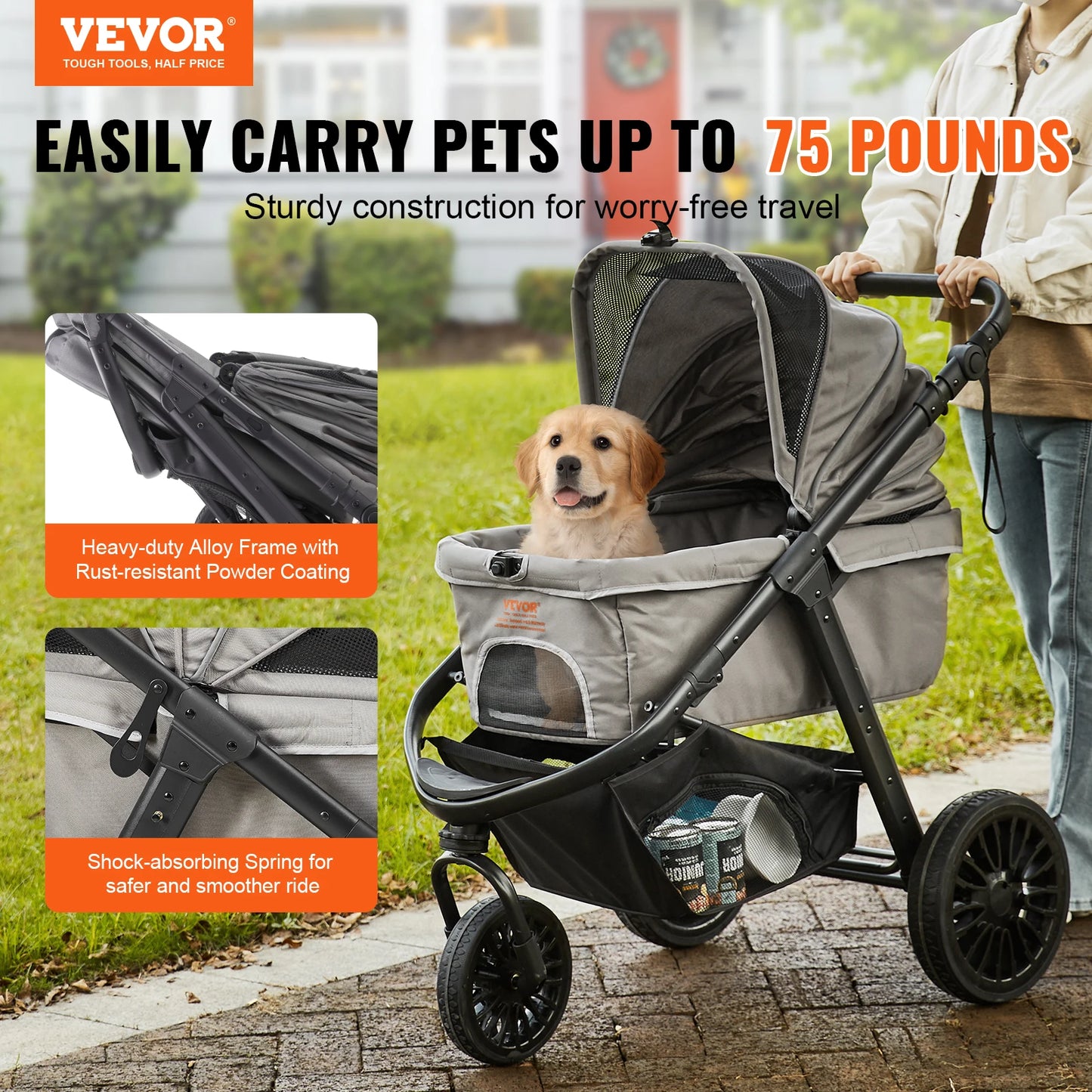 VEVOR Pet Stroller Rotate Dog Stroller with Puppy Strollers Portable Foldable Trolley for Small to Medium Sized Dogs Outdoor