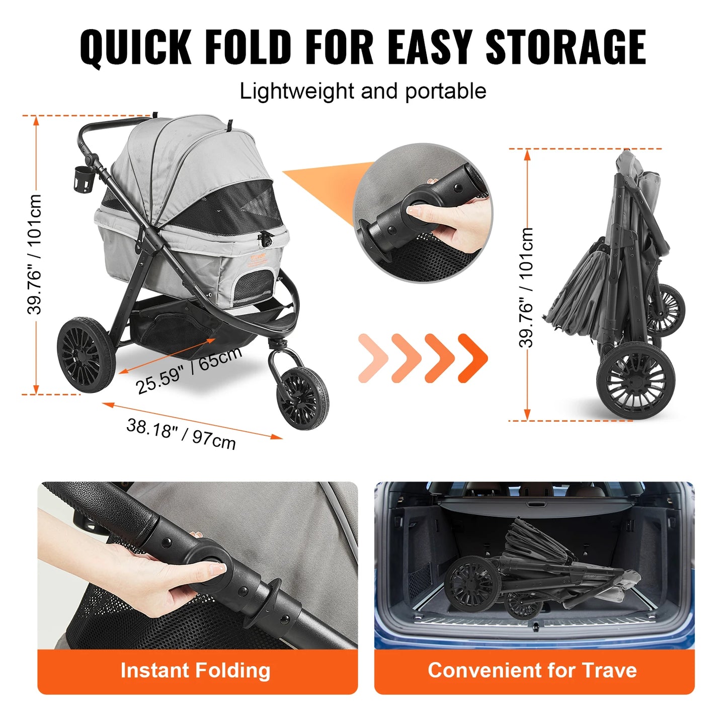 VEVOR Pet Stroller Rotate Dog Stroller with Puppy Strollers Portable Foldable Trolley for Small to Medium Sized Dogs Outdoor