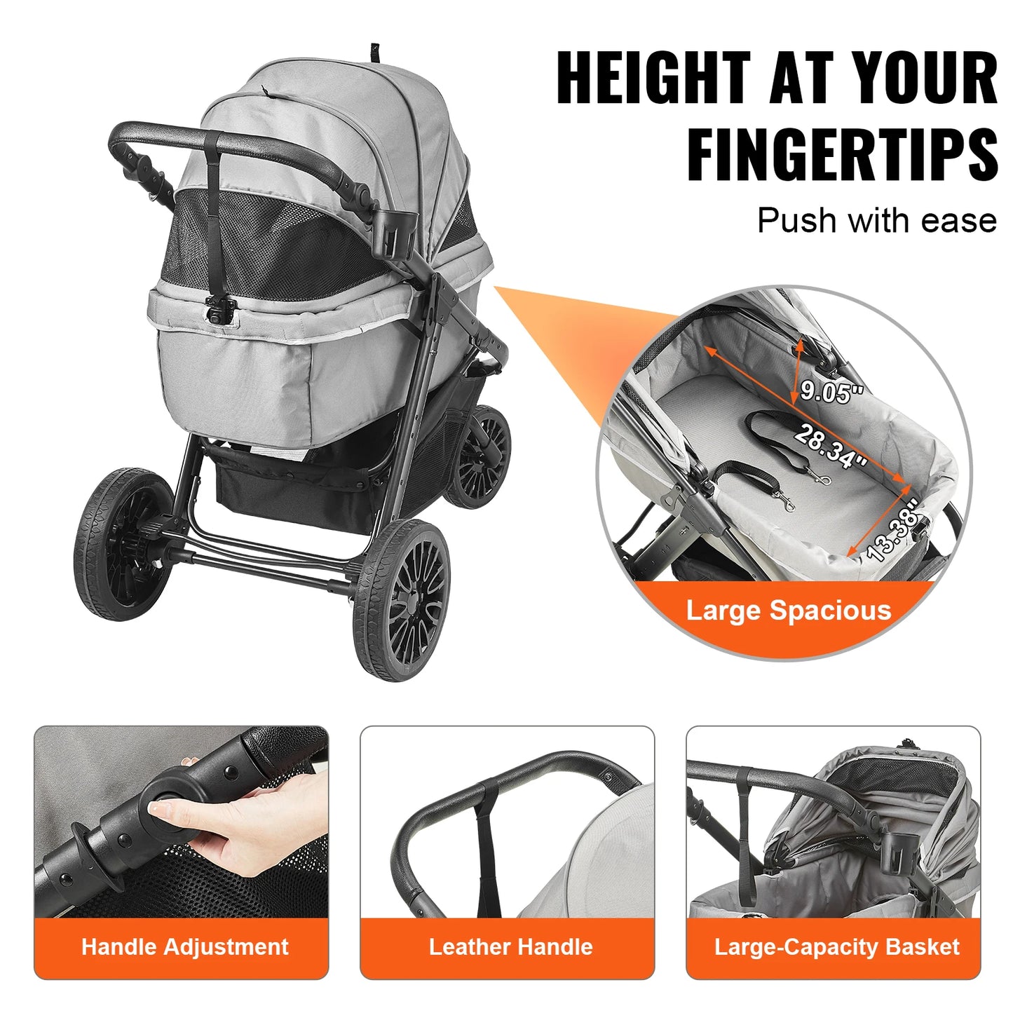 VEVOR Pet Stroller Rotate Dog Stroller with Puppy Strollers Portable Foldable Trolley for Small to Medium Sized Dogs Outdoor